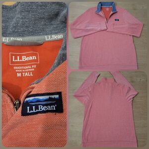 L.L.Bean Comfort Stretch Pique Quarter Zip Pullover Men's Medium Tall Pink- Red